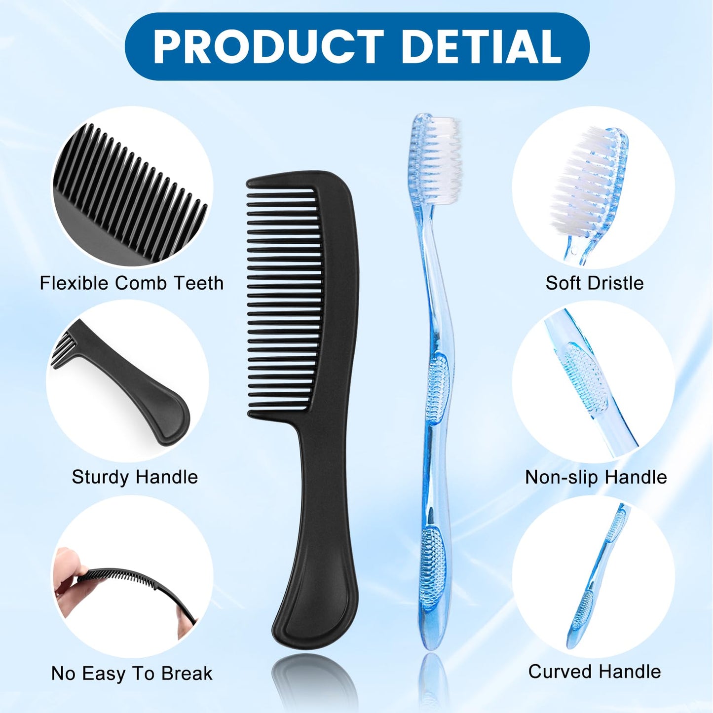 HQSLsund 50 Sets Bulk Hygiene Kits for Homeless,Basic Toiletry Kit Homeless Supplies Bulk,Disposable Toothbrushes with Toothpaste and Comb Individually Wrapped,Bath Soap,Shampoo,Body Wash,Floss Pick