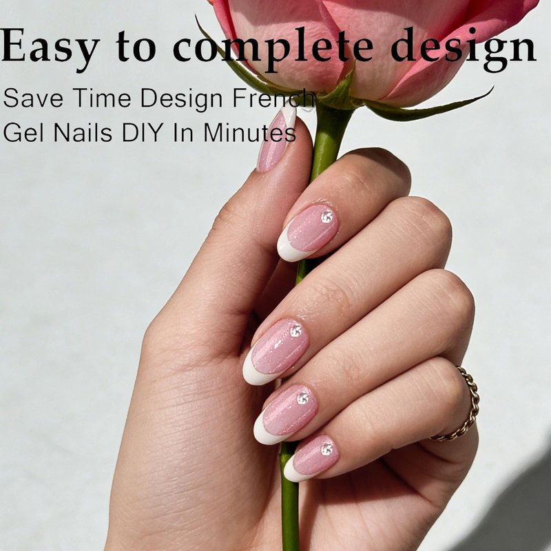 Dsixnails Pink Glitter Base Soft Gel Nail Tips, 160Pcs Short Oval French Tip Press On Nails, Pre-Lasting Acrylic Fake Nails, Soak Off Full Cover Nails Extension for Women Girl 16Sizes