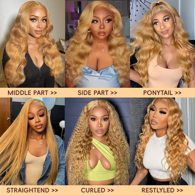 Soyeon 30 Inch Synthetic Lace Front Wig for Women Honey Blonde Wig Glueless Pre Plucked Bleached Knots Body Wave Wig Heat Resistant Fibre 180% Density