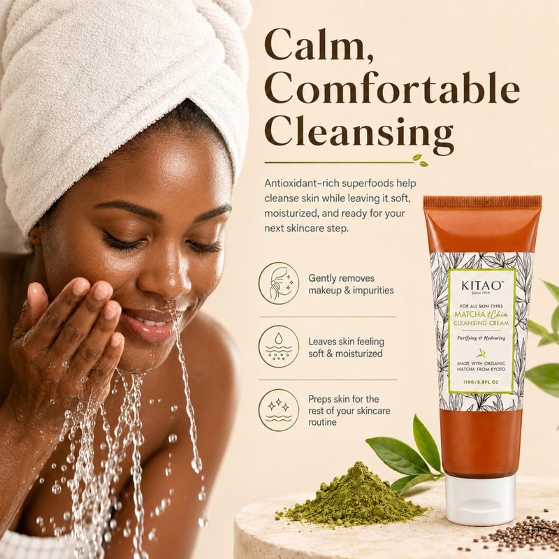 KITAO Organic Moisturizing Oil & Makeup Remover for Dry, Oily & Sensitive Skin Women & Men, Hydrating Cleansing Cream with Natural Matcha& Chia& Antioxidant for Eyes, Face, Lip from Japan, 3.8 Fl Oz