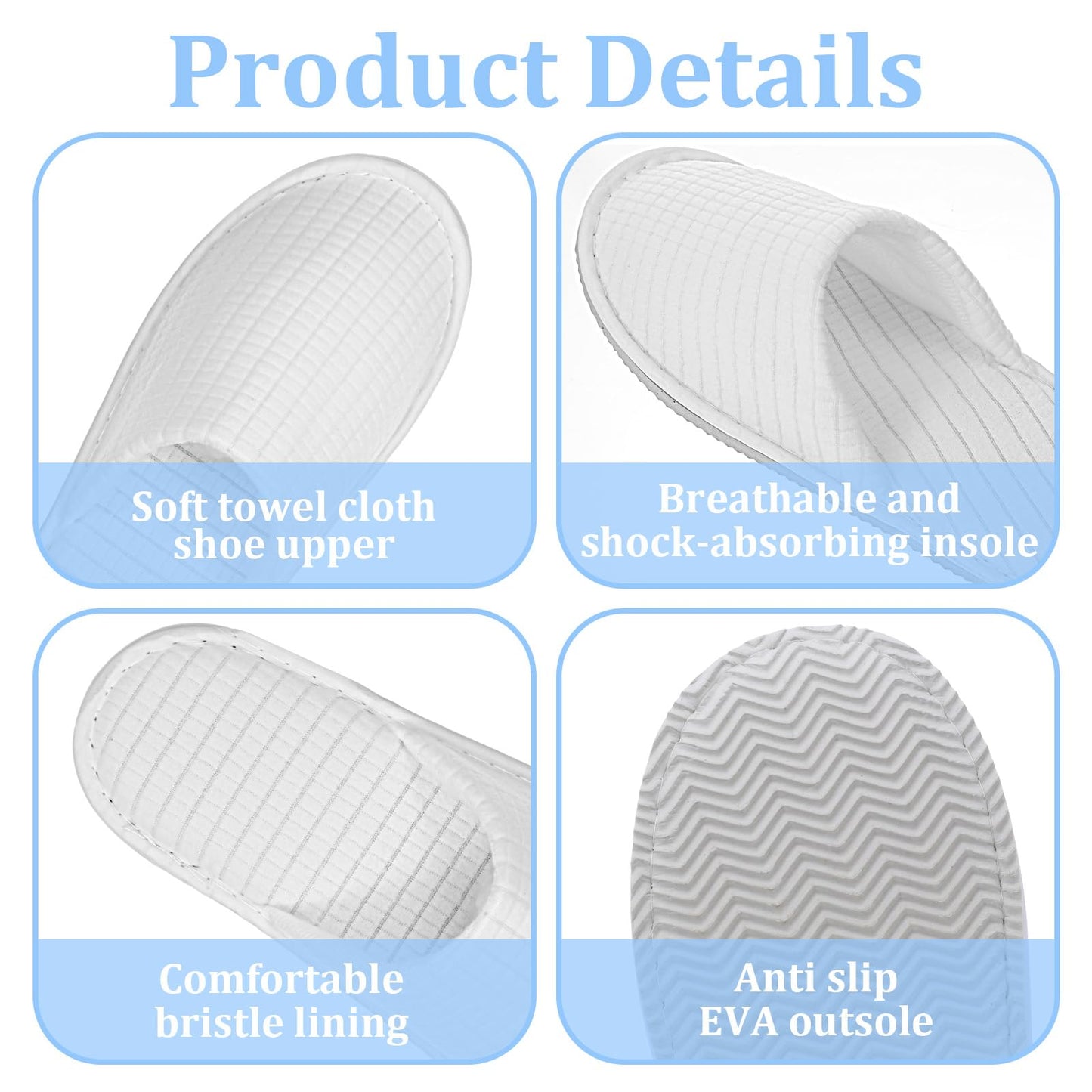 YQQYG 10 Pairs White Spa Slippers for Women and Men, Universal Bulk Disposable Slippers for Guests, Non-Slip Disposable Hotel Slipper Indoor Slipper for Travel Home Salon Hotel Bathroom