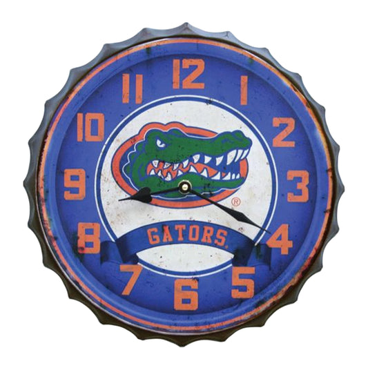 Hanna's Handiworks University of Florida Bottle Cap Clock Distressed Vintage Metal Gators Wall Art – Represent Your NCAA College with UF Fan Décor