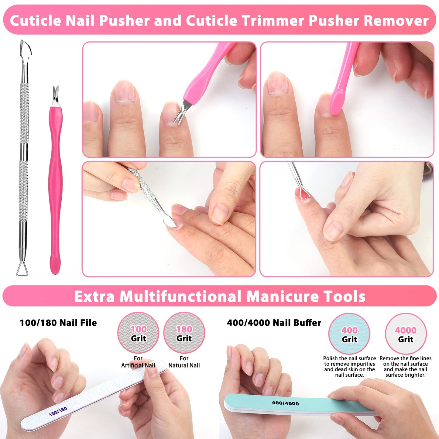 600PCS Clear Coffin Nail Tips Set Qinzave Clear Acrylic Nail Tips with Nail Glue Coffin Nails Full Cover with Nail Display Stand, Cuticle Nail Pusher Remover, Nail Files Buffer