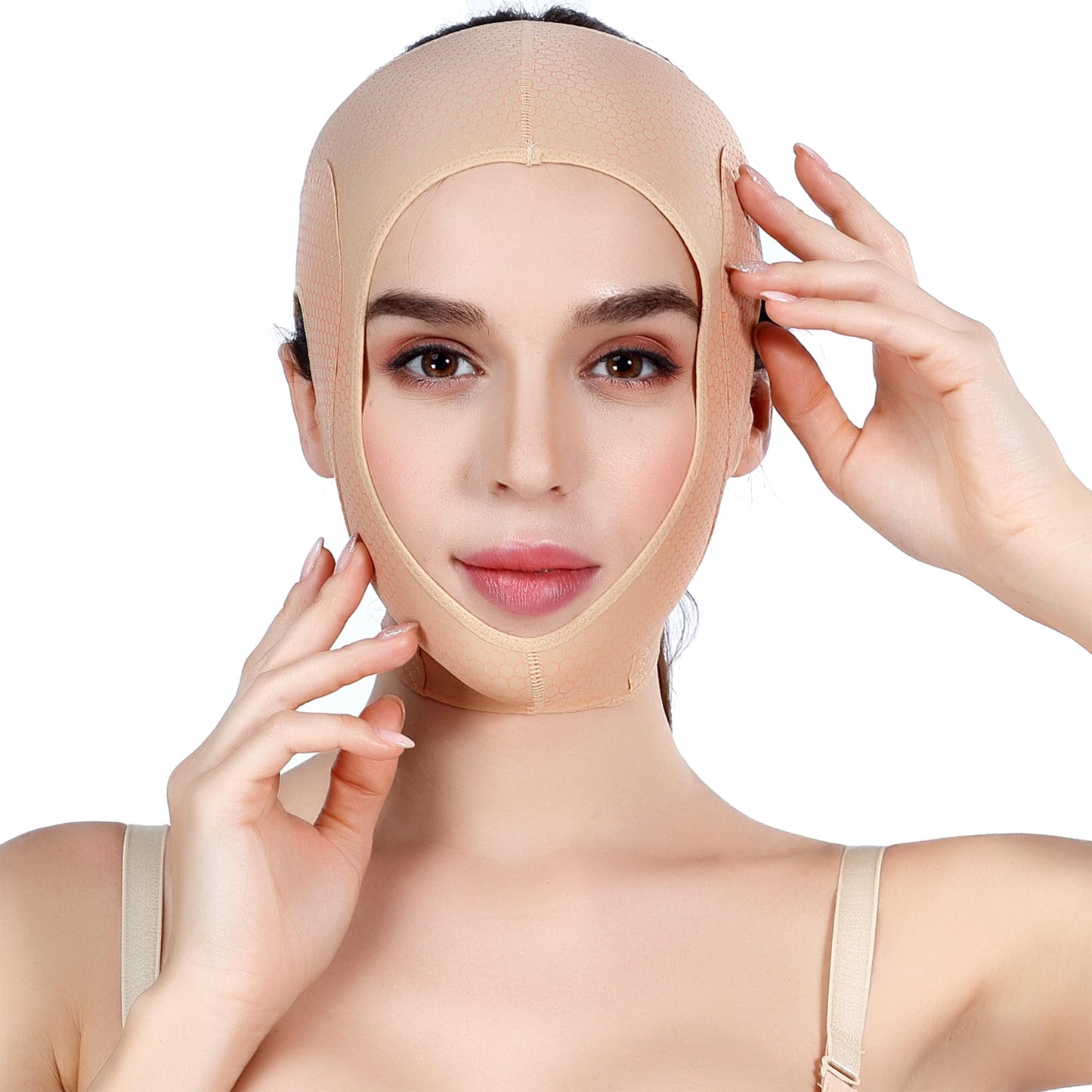 FABLESMODA Chin Strap for Sleeping Adjustable V Line Lifting Mask for Women,Neck and Chin Compression Garment Wrap Comfortable and Breathable Jaw Strap for Sleep