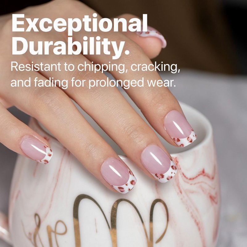 French Tip Press On Nails - Pink Extra Short Square | 150 Pieces in 15 Sizes with Pre-Applied Primer and Base Coat