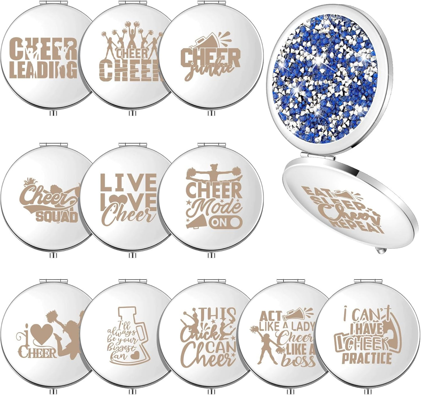 Cheerleader Gifts - 12 Pcs Compact Mirror Set for Coaches | Folding Pocket Cosmetic Purse Mirrors (Silver)
