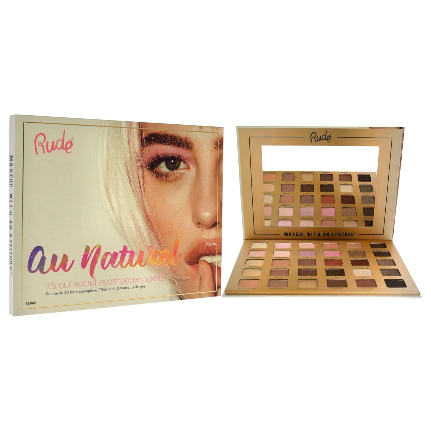 Rude Cosmetics Au Naturel Eyeshadow Palette - 30 Shades for Stunning Looks | 1.05 oz