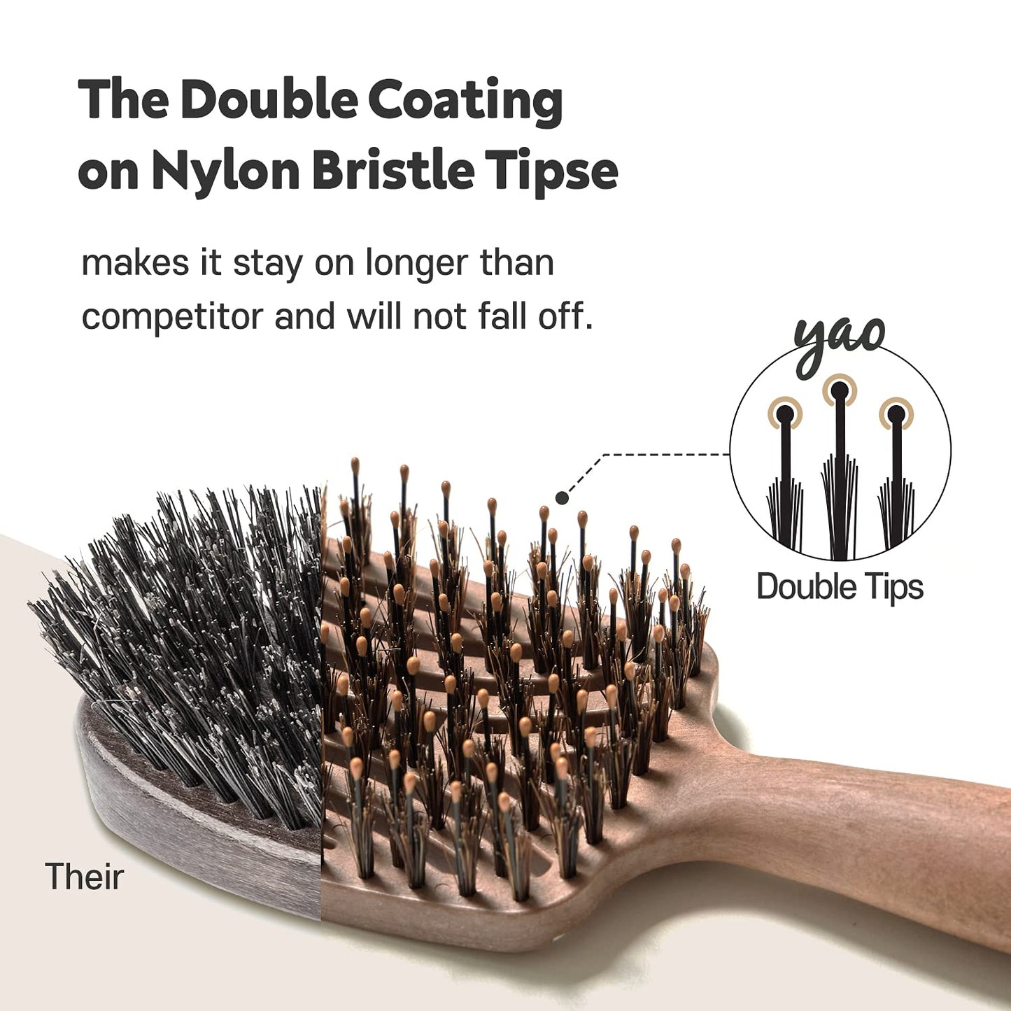 Yao Boar Bristle Hair Brush - Ventilated Thick & Curly Hair Detangler for Women & Kids, Shiny & Textured Hair