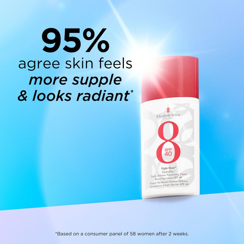 Elizabeth Arden Eight Hour HydraPlay Daily Defense Nourishing Fluid Broad Spectrum Face Sunscreen SPF 40, No White Cast, Non-Comedogenic, Fragrance-Free, 1.7 fl oz