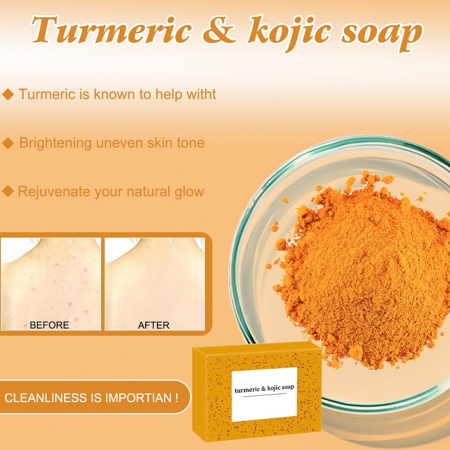 4Pcs Turmeric Skincare Set - Facial Wash, Cleansing Mousse, Soap & Exfoliating Pads for Face and Body, Turmeric Trio Cleansing and Exfoliating Care