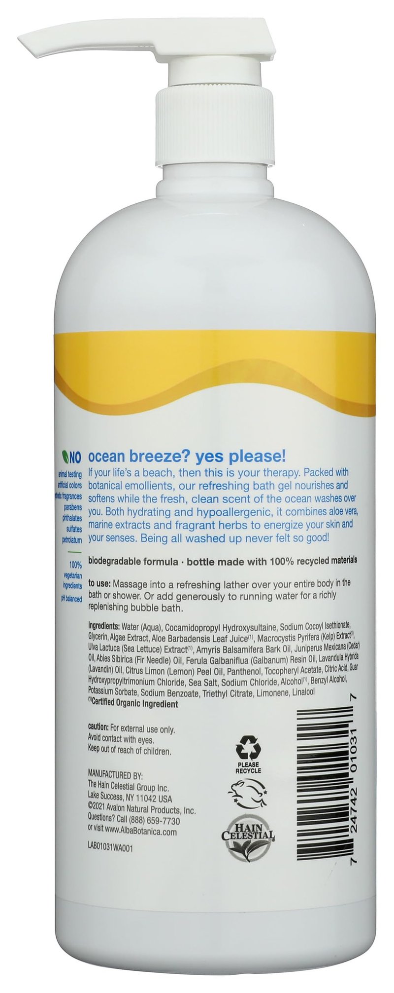 Alba Botanica Very Emollient Body Wash, Ocean Surf, 32 Oz