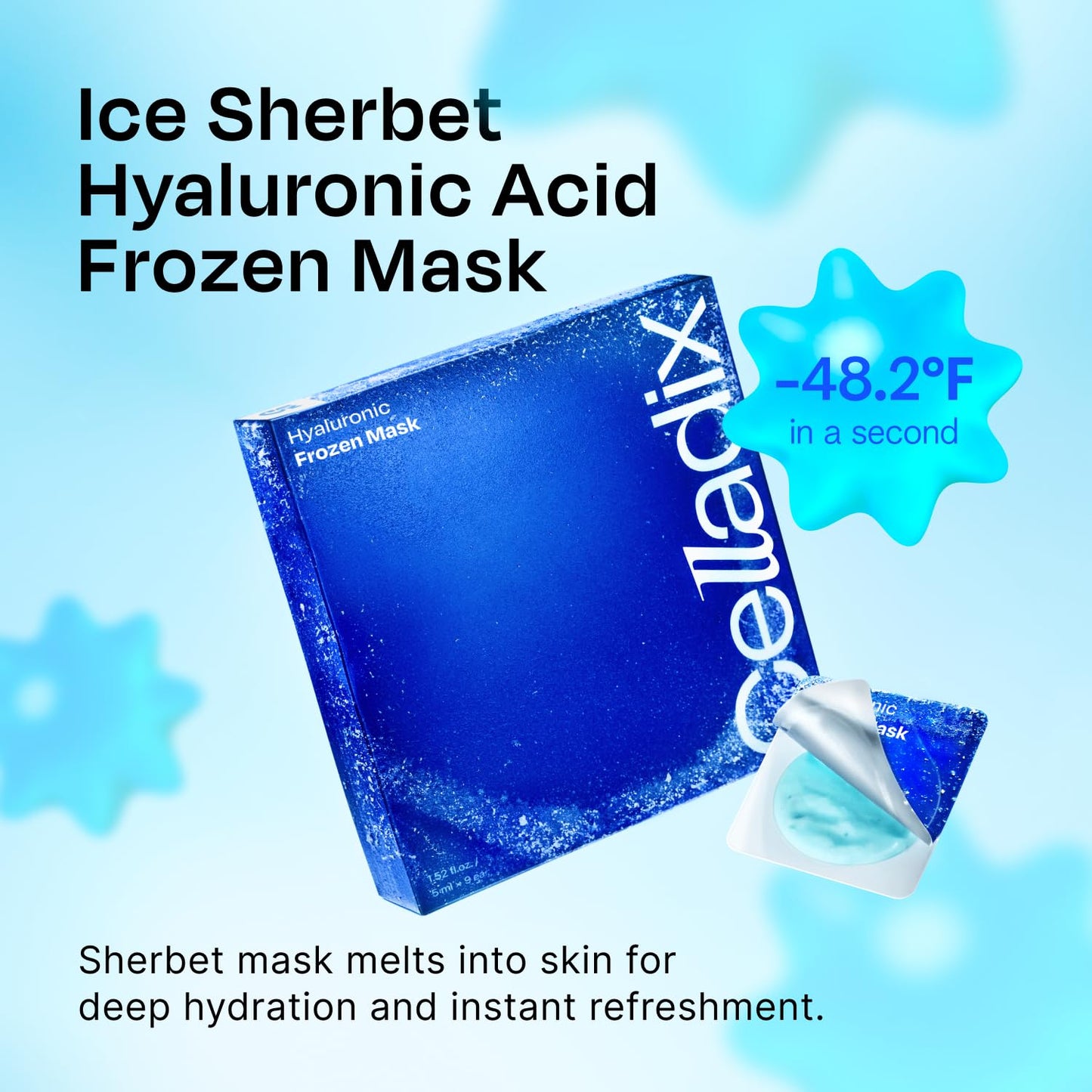 Celladix Hyaluronic Frozen Sherbet Mask – 95% Pure Hyaluronic Acid with Niacinamide & AHA – Instant Cooling for Morning Depuff, Hydration, Lifting & Pore Refining – Korean Skincare, 9 Pods 4.22 Fl Oz