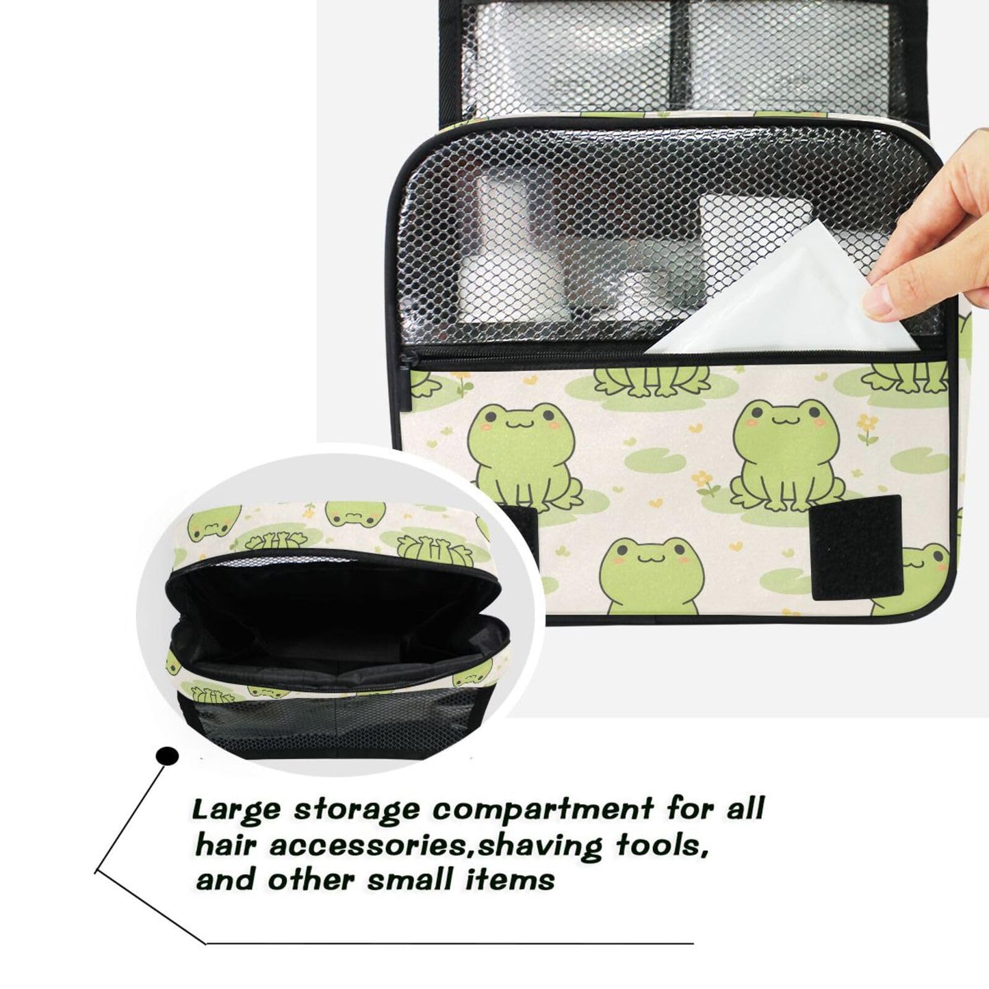 MNSRUU Hanging Toiletry Bag Cute Frog Makeup Travel bag for Toiletries Portable Toiletry Organizer Bags Clear Toiletry Cosmetic Kit