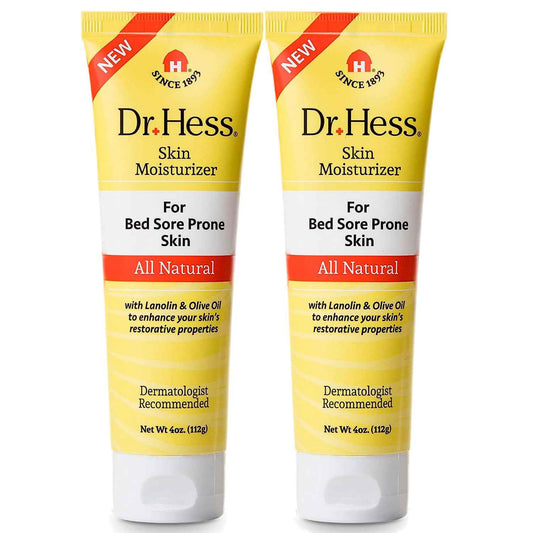 Dr. Hess Skin Moisturizer for Bed Sore Prone & Dry Skin, All Natural with Lanolin, Olive Oil, Jojoba Oil & Beeswax, Paraben & Sulfate Free, Hydrating Body & Face Cream, 4 oz, 2 Pack