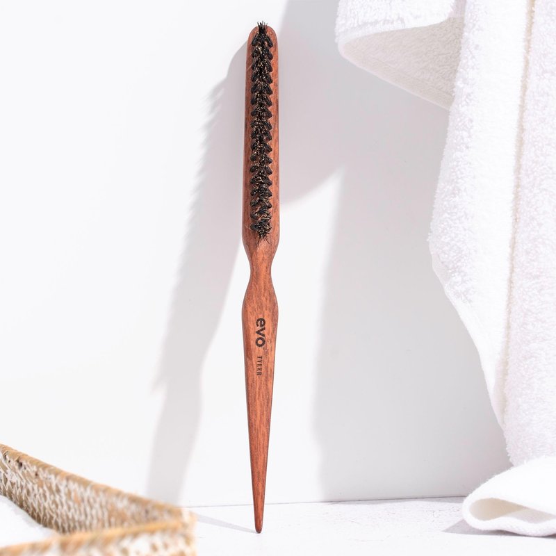 Evo Tyler Boar Bristle Brush, Backcombing Brush For Long & All Hair Types - Precision Styling, Sectioning, Smoothing & Shine