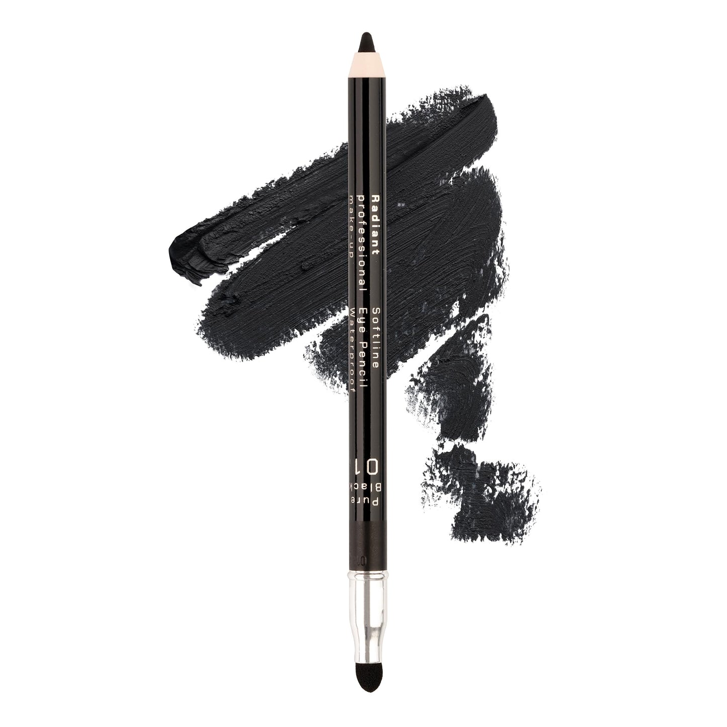 Radiant Professional Black Waterproof Eyeliner Pencil - Eyeliner Waterproof Smudge Proof for Woman - Long Lasting Under Eye Pencil for Smoky Eye - Soft Waterline Eye liner with Smudger Tool -Black(01)