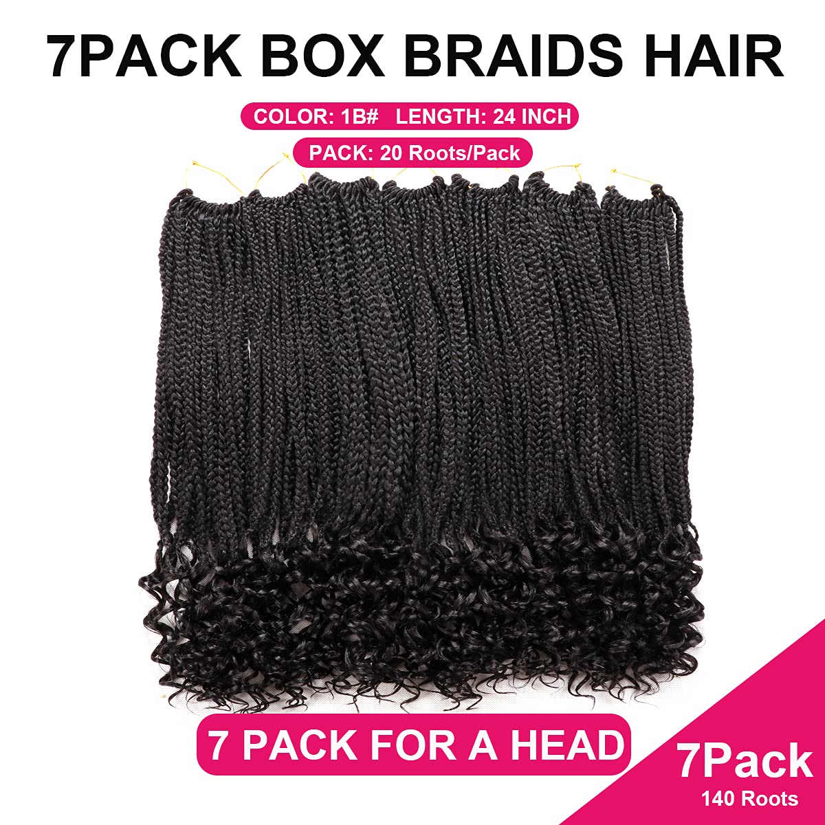 7 Packs 24 Inch Boho Goddess Box Braids Crochet Hair for Black Women (1B#, 24 Inch (Pack of 7))