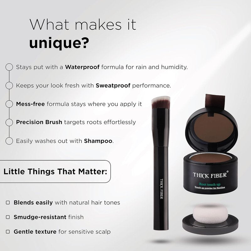 Root Touch Up Powder - Water & Sweat Resistant Hair Loss Concealer for Thinning Hair | Dark Brown, Includes Brush