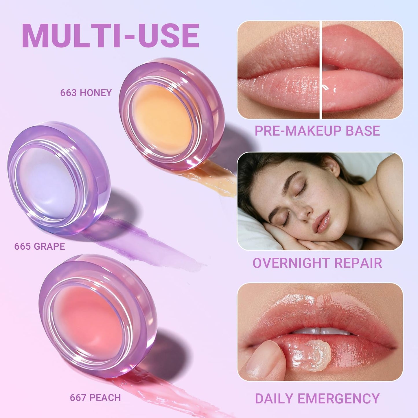 iMethod Overnight Lip Mask - Hydrating Lip Butter Balm with Hyaluronic Acid, Lip Moisturizer For Very Dry Lips, Lip Sleeping Mask to Nourish & Repair Cracked Lips, Smoothes Fine Lines - Grape