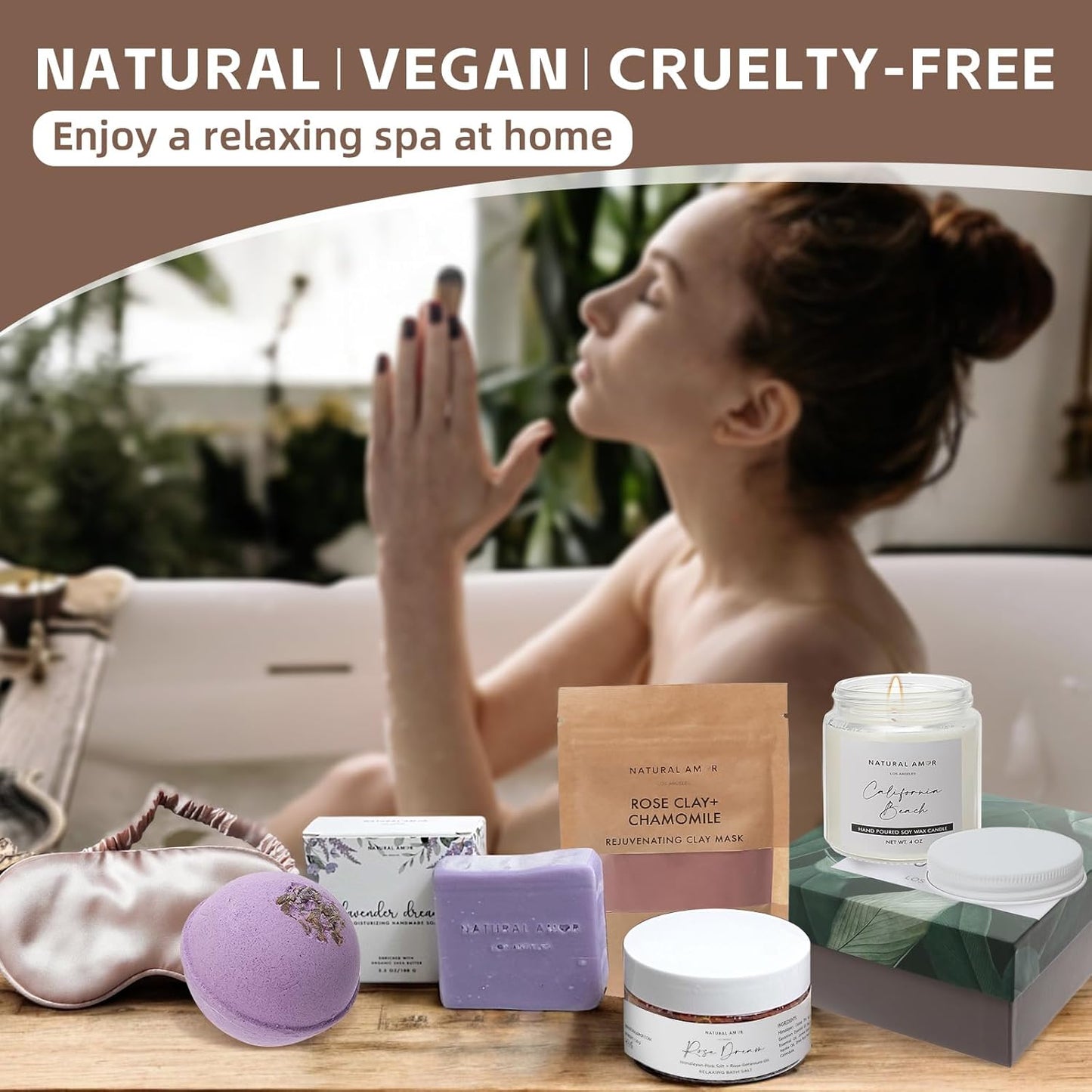 Natural Amor Spa Gift Set | 6-Piece Self-Care Box with Handmade Soap, Bath Bomb, Candle & Skincare Essentials
