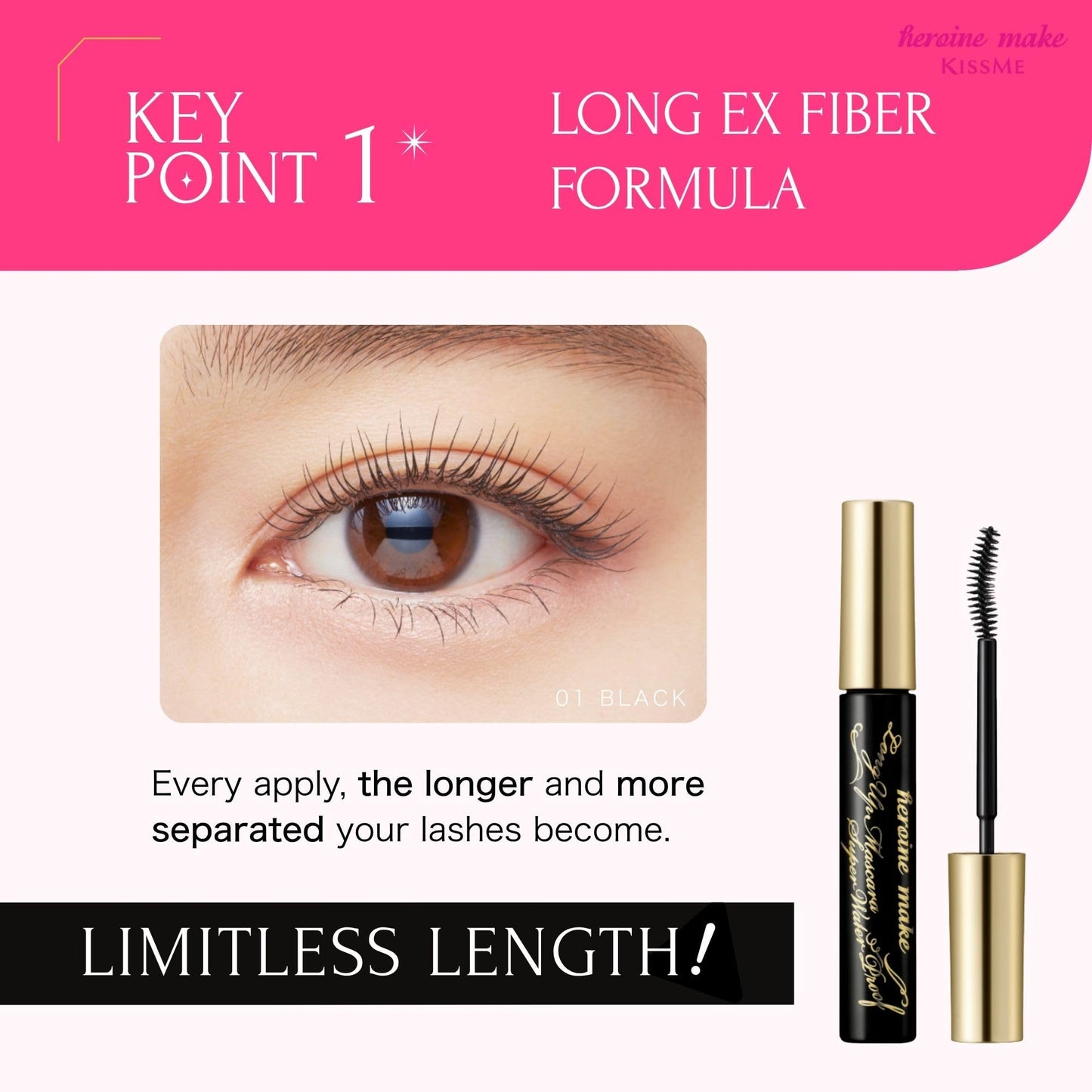 Heroine Make by KissMe Waterproof Mascara Black | Volumizing, Lengthening & Smudge-Proof Formula | Waterproof Mascara for Long-Lasting Curl & Volume | Made in Japan | 3 Pack