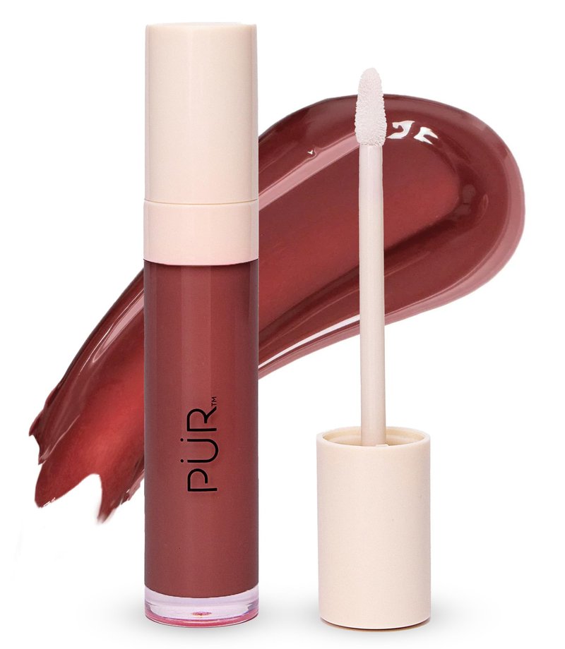 PÜR MINERALS Glossy Lip Tint, Plumping Tinted Lip Oil, Blackberry Smash (Deep Berry) - Hydrate & Plumps with Buildable, Non-Sticky & High Shine Formula - Jajoba Oil, Vitamin E & Pomegranate Extract