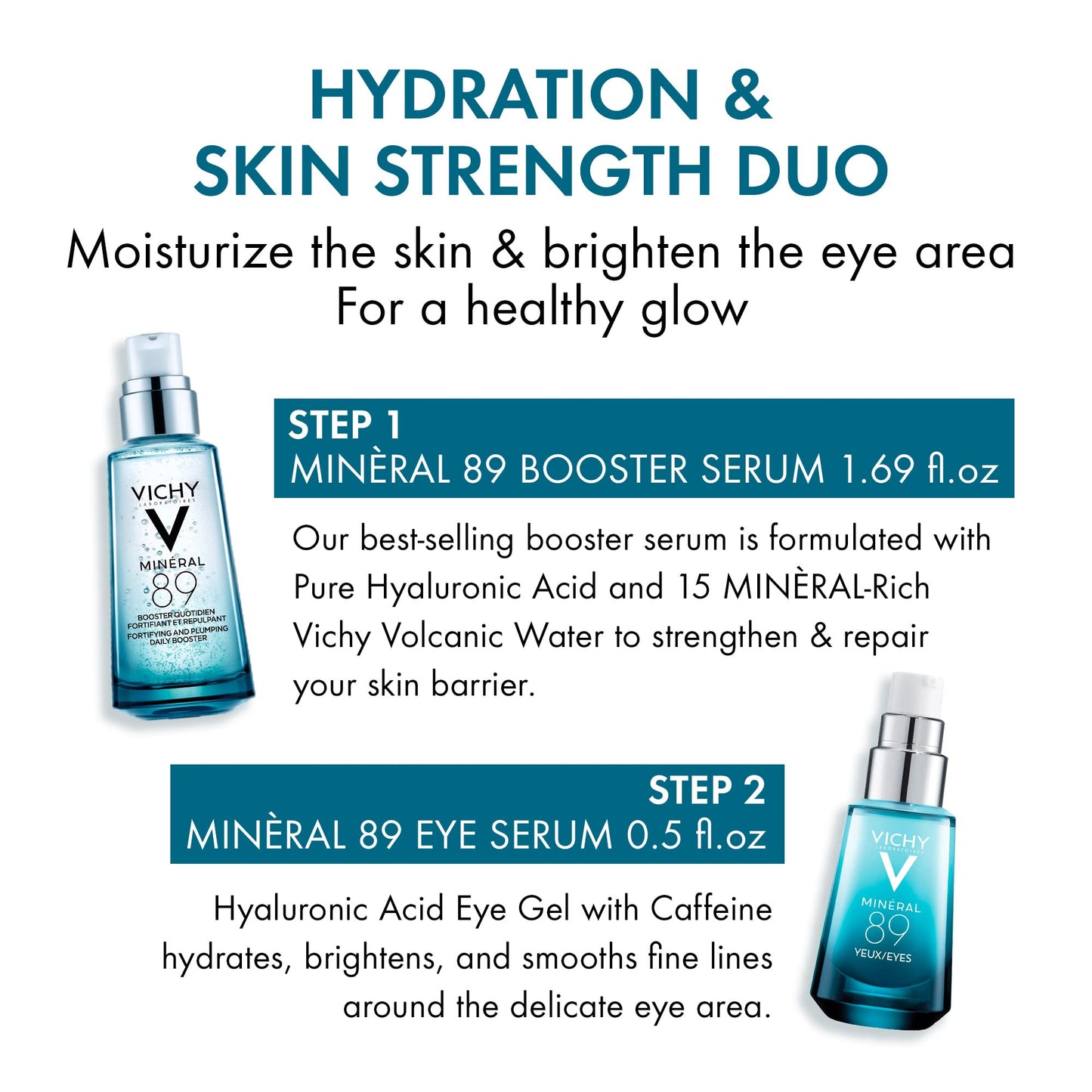 Vichy Mineral 89 Fortifying & Hydrating Daily Skin Booster, Pure Hyaluronic Acid Serum For Face, Plumps & Hydrates, Repairs Skin Barrier, Lightweight Moisturizing Gel, Fragrance Free & Oil-Free