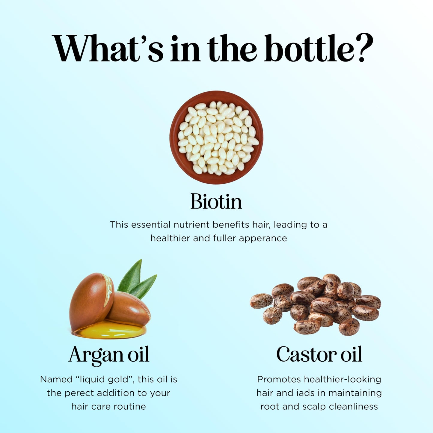 Volumizing Biotin Hair Serum for Men & Women - Caffeine Serum for Hair and Scalp Care with Peppermint Black Castor & Rosemary Oil for Enhanced Volume Shine & Hydration - Vegan & Cruelty Free (4 Fl Oz)