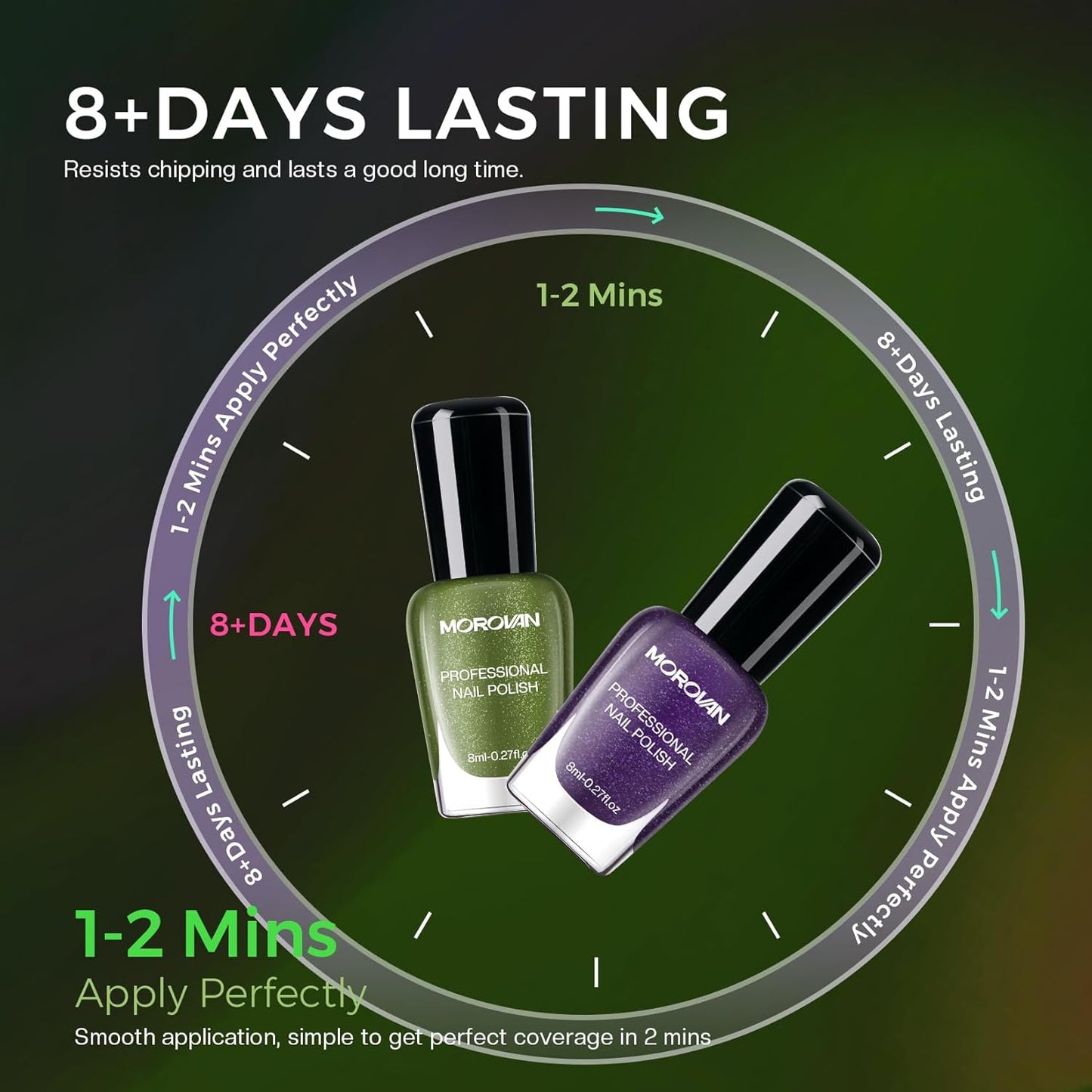 Morovan Dark Nail Polish Set - Glitter Green, Dark Red, Black, Hot Pink & Brown | Quick-Dry Nail Art Kit for Holiday Manicure