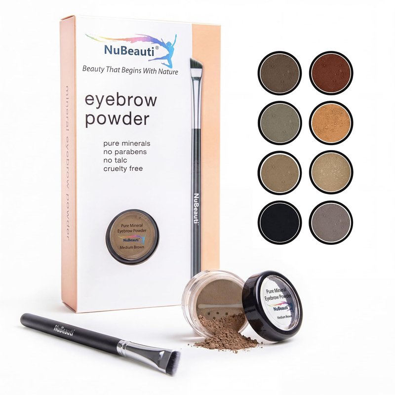 Natural Eyebrow Powder Eyebrow Kit – Mica Brow Powder Eyebrow Makeup Kit with Professional Angled Eyebrow Brush – 10 Natural Shades – No Parabens or Chemicals – Eyebrow Shaper Kit by NuBeauti