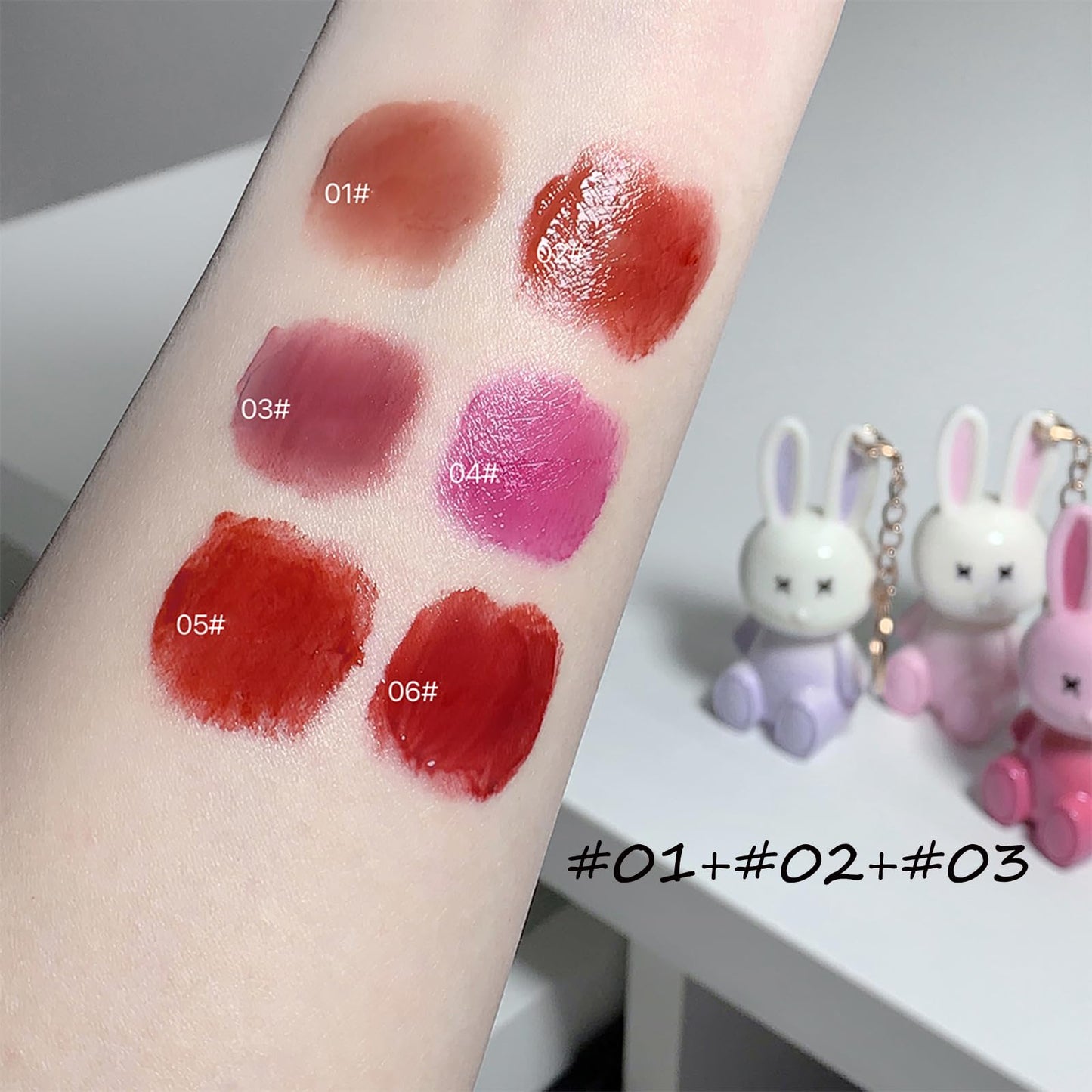 Bekoeen 3Psc Rabbit Key chain Jelly Lip Glaze,Moisturising Crystal Keychain 2 in 1Lip Glow Gel,Sparkling Lipgloss Liquid Lipstick Set, Hydrating Sweet Lip Gloss Set