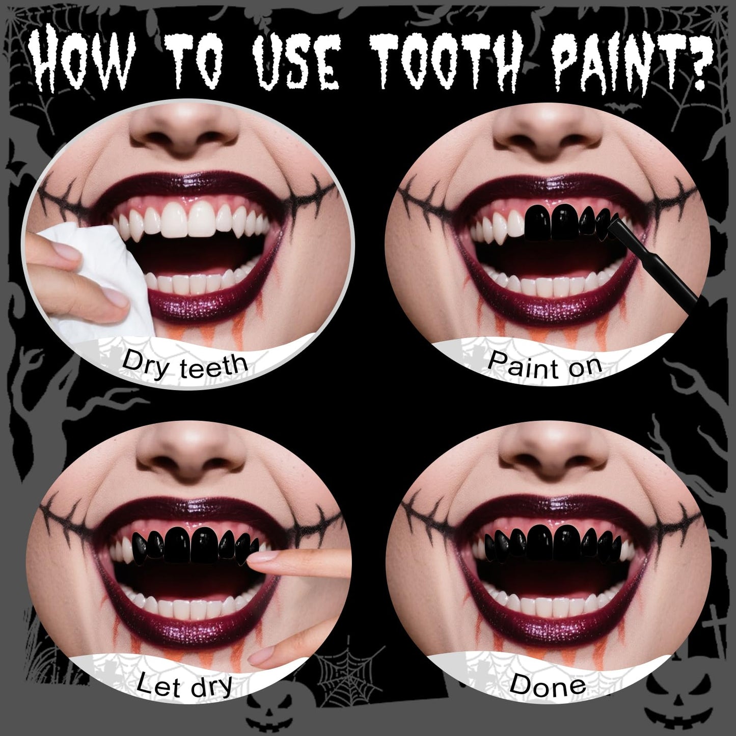 YBUETE Professional Halloween Black Tooth Paint, Temporary Black Tooth Paint，Decayed Rotten Cruddy Missing Teeth Makeup, Perfect for Cosplay, Halloween Makeup, Theater, Costume Party