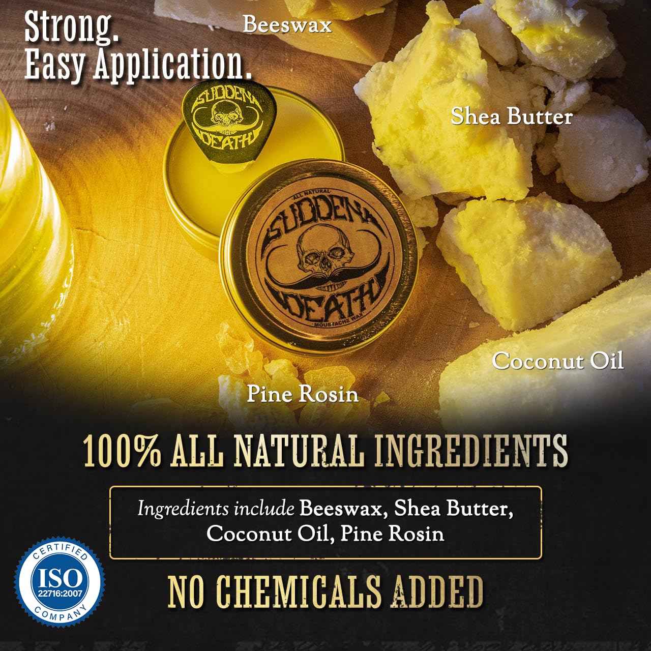 Mustache Wax Strong Hold Grooming For Men | Sudden Death Moustache & Beard Wax 1oz Tin | Perfect For Handlebar Mustaches By Death Grip | No Heat Source Required