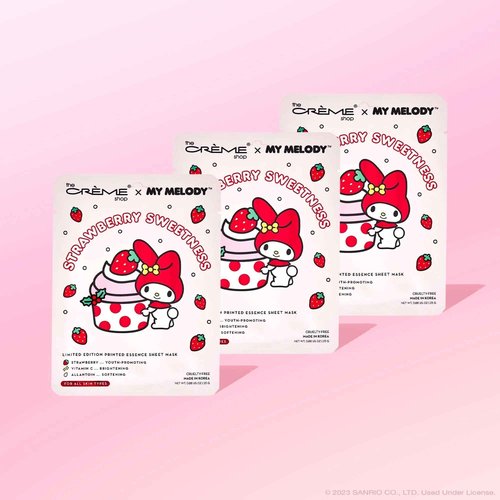 The Crème Shop x My Melody Strawberry Sweetness Printed Essence Sheet Mask | Korean Sheet Mask | Holiday Gifts for Women | Stocking Stuffers (3 Pack)