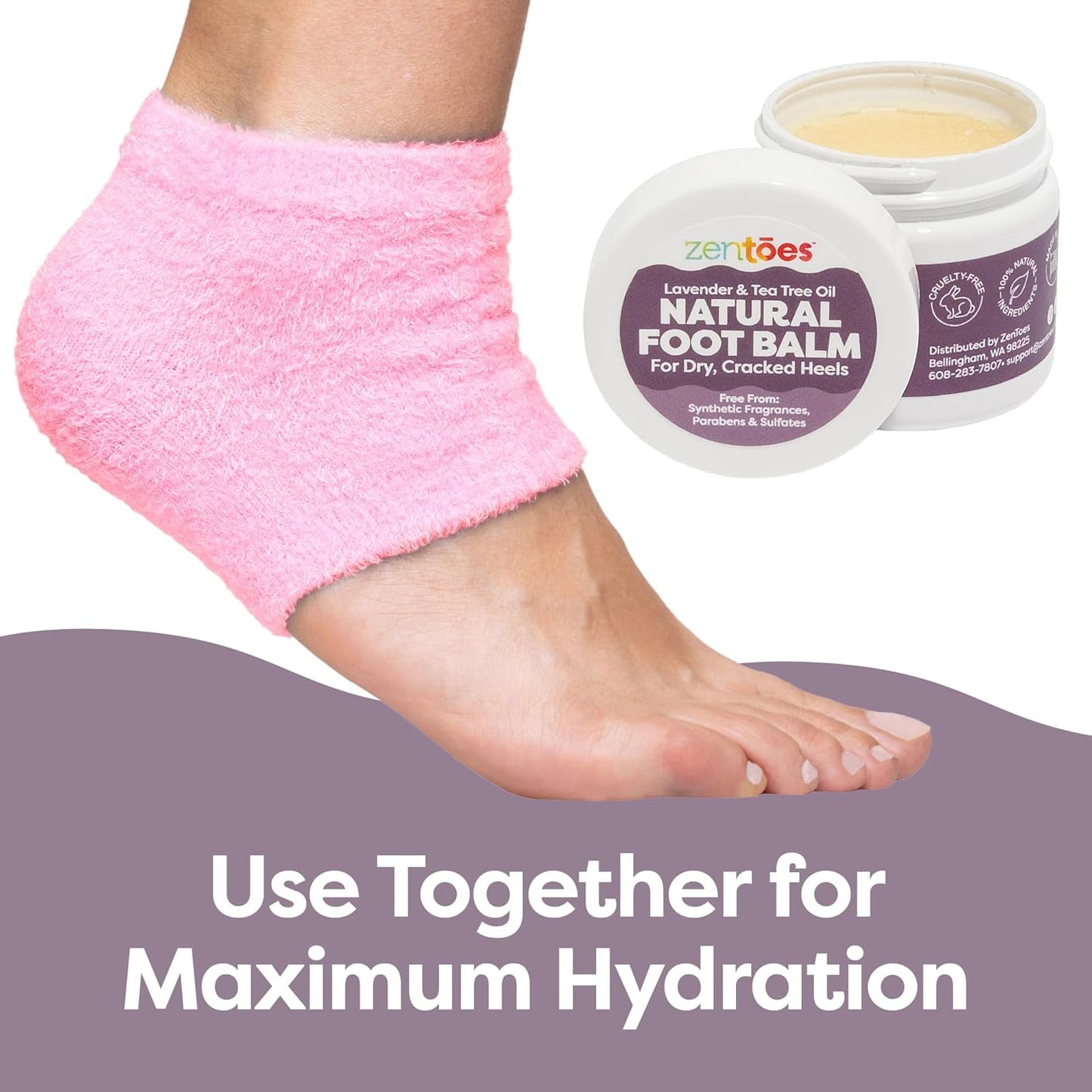 Moisturizing Heel Socks with Natural Hydrating Foot Balm Bundle | Fuzzy Pink Home Pedicure Gift Set