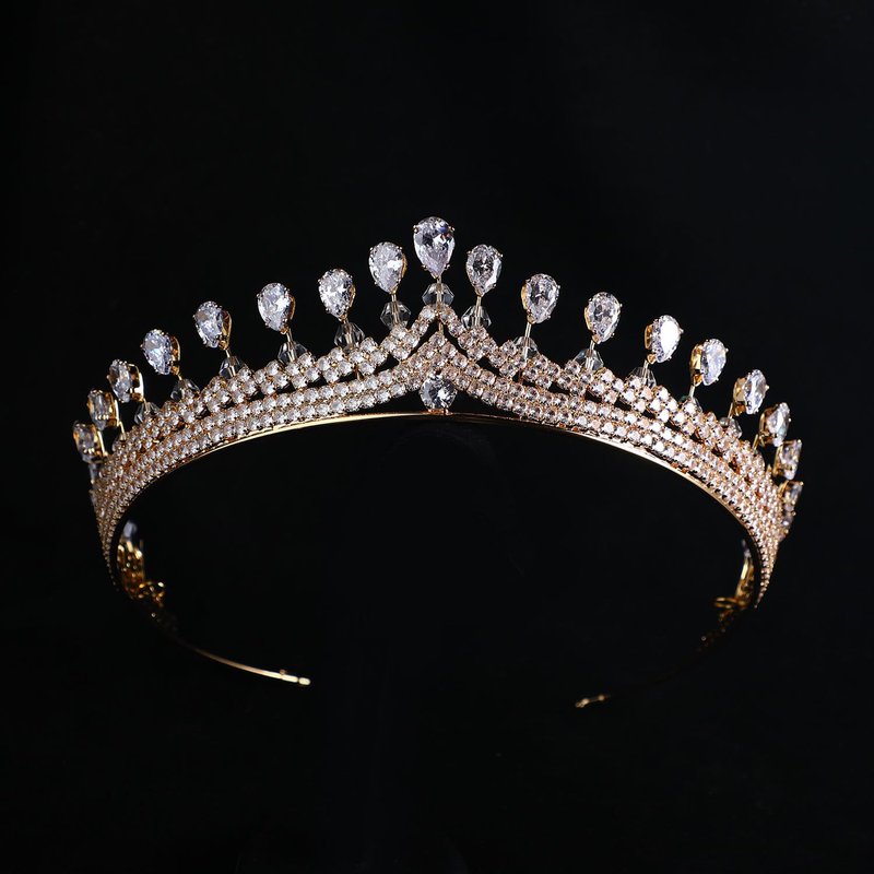 Graceful Zircon Bridal Tiara for Wedding Princess Head Piece Zirconia Royal Queen Crowns for Bride Adult Crystal Hair Accessories (C Gold)