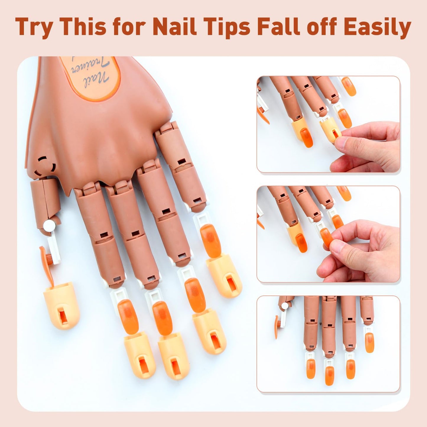 Acrylic Nails Practice Hand Kit, BORNBYME Nail Training Adjustable Finger Kits with 200 PCS Nail Tips, Nail File, Nail Brush and Nail Clipper