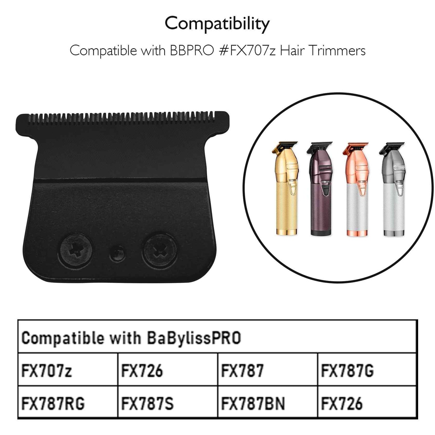 Professional FX DLC Replacement Blades Compatible with Compatible with BaBylissPRO FX707z, FX726, FX787, FX787G, FX787RG, FX787S, FX787BN and FX726 Hair Trimmer Models (Black)