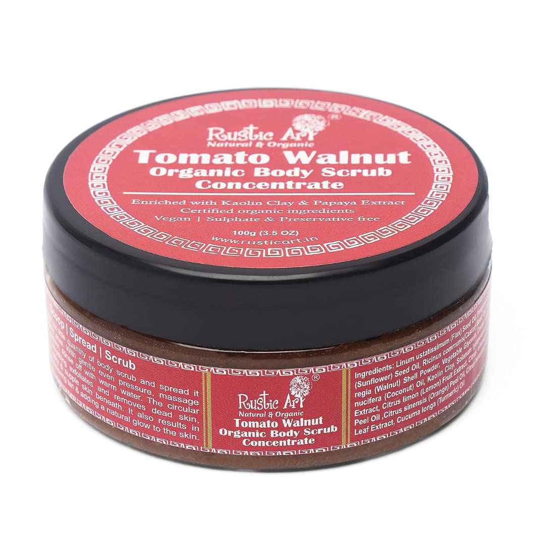 Rustic Art Tomato Walnut Foaming Body Scrub | Exfoliating Body, Hands, Face, Legs, Foot | Lasts 3X Longer | For Women & Men | Vegan & Cruelty Free | (3.5 Oz)