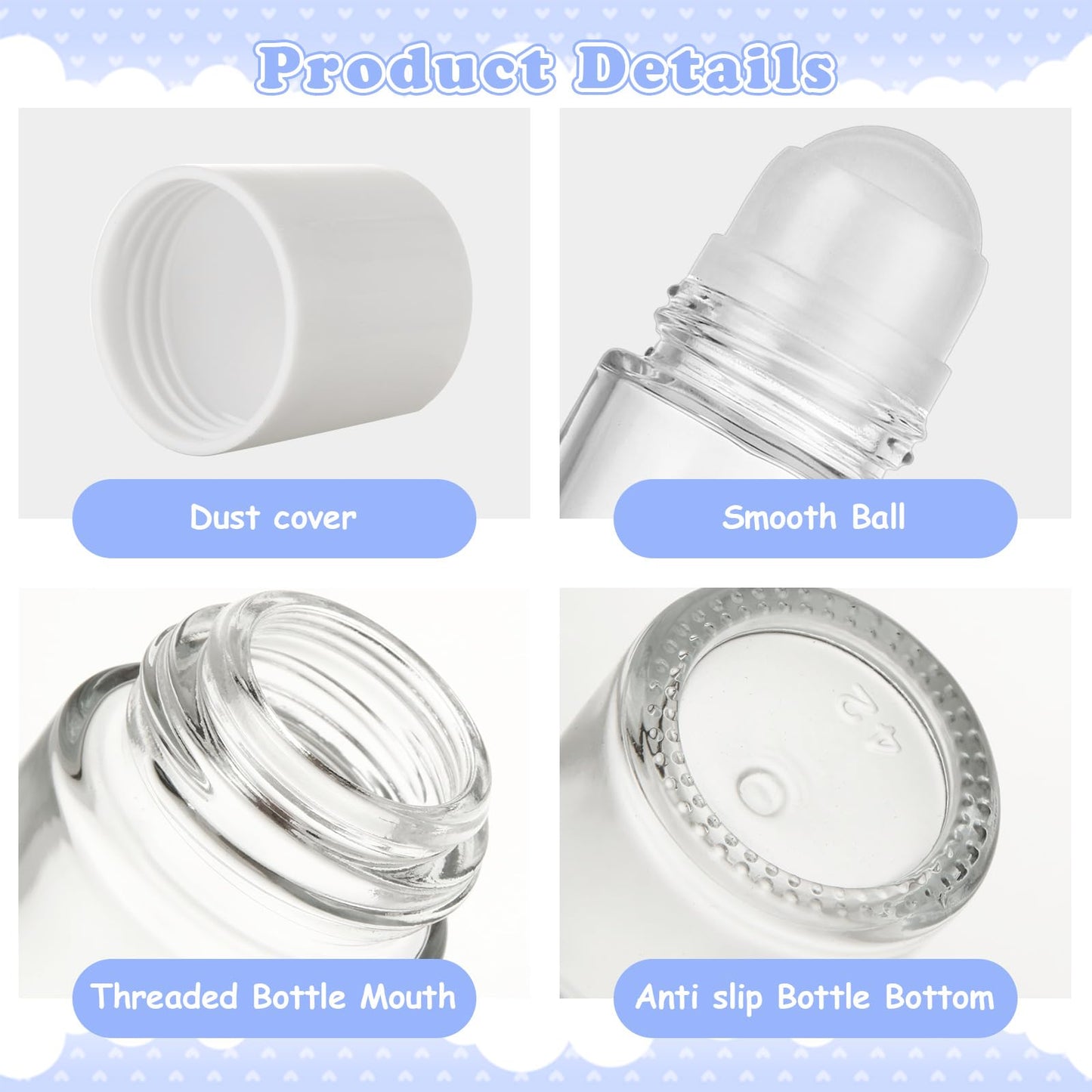 EATHEATY 12 PCS 50ML Refillable Roller Ball Applicator - Glass Empty Deodorant Roller Bottle with Lid - Roll On Bottles Containers for Perfume, Essential Oils, Cosmetic