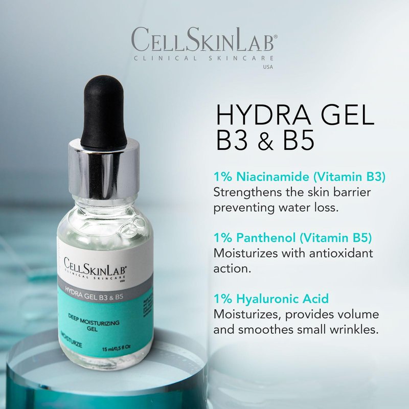CellSkinLab Hydra Gel B5 & B3 Deep Moisturizing Gel for Long Lasting Action with Hyaluronic Acid, Vitamin B5 and Vitamin B3 for Smooth, Moisturized and Healthy skin - 0.5 fl Oz