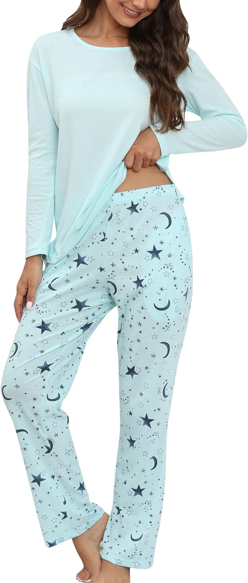 Women's Cotton Long-Sleeve Pajama Set - Two-Piece PJs with Pockets | Comfortable Sleepwear