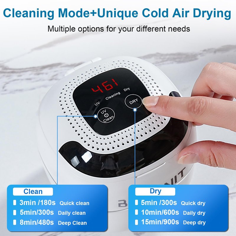 Brofinit Ultrasonic Retainer Cleaner Machine,45Khz/25W Retainer Cleaner Machine with Digital Timer,Blue Light & Drying For Dentures Aligners Braces Mouth Guards Night guard