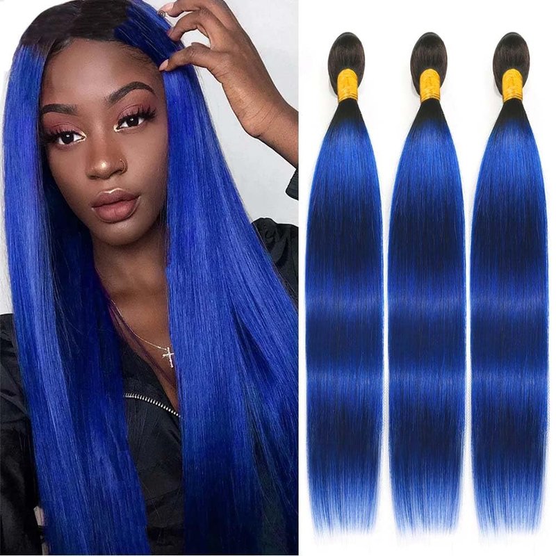 Ombre Blue Bundles Human Hair 18 20 22 Inch Straight Light Blue Human Hair Bundles 3 Bundle12A Unprocessed Brazilian Virgin Hair Quick Weave for Black Women