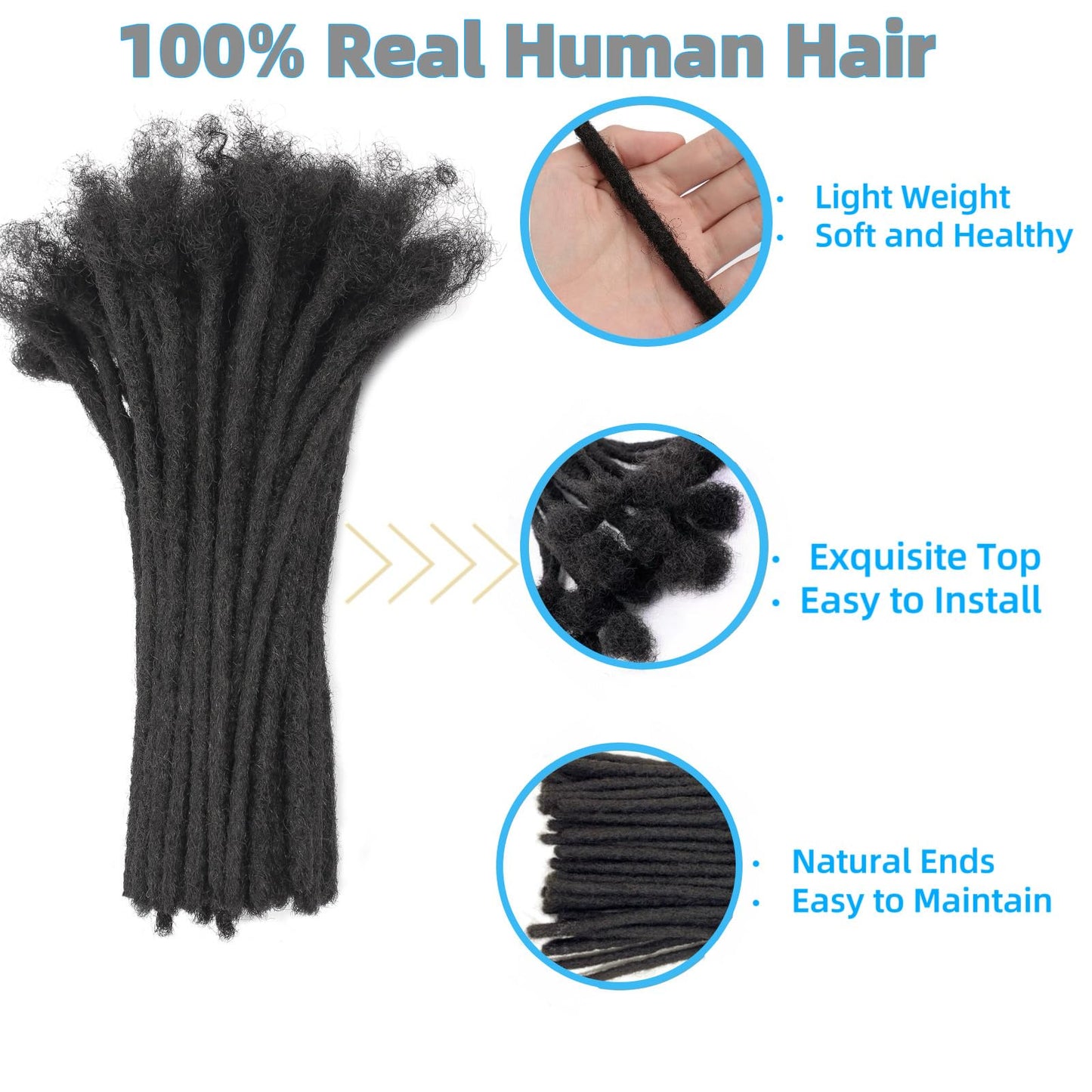 10Inch 0.6cm Width 20 Strands Natural Black Loc Extension Human Hair Full Handmade Permanent Locs Extensions Can Be Dyed and Bleached for Men/Women/Kids Real Dreadlock Extensions Human Hair
