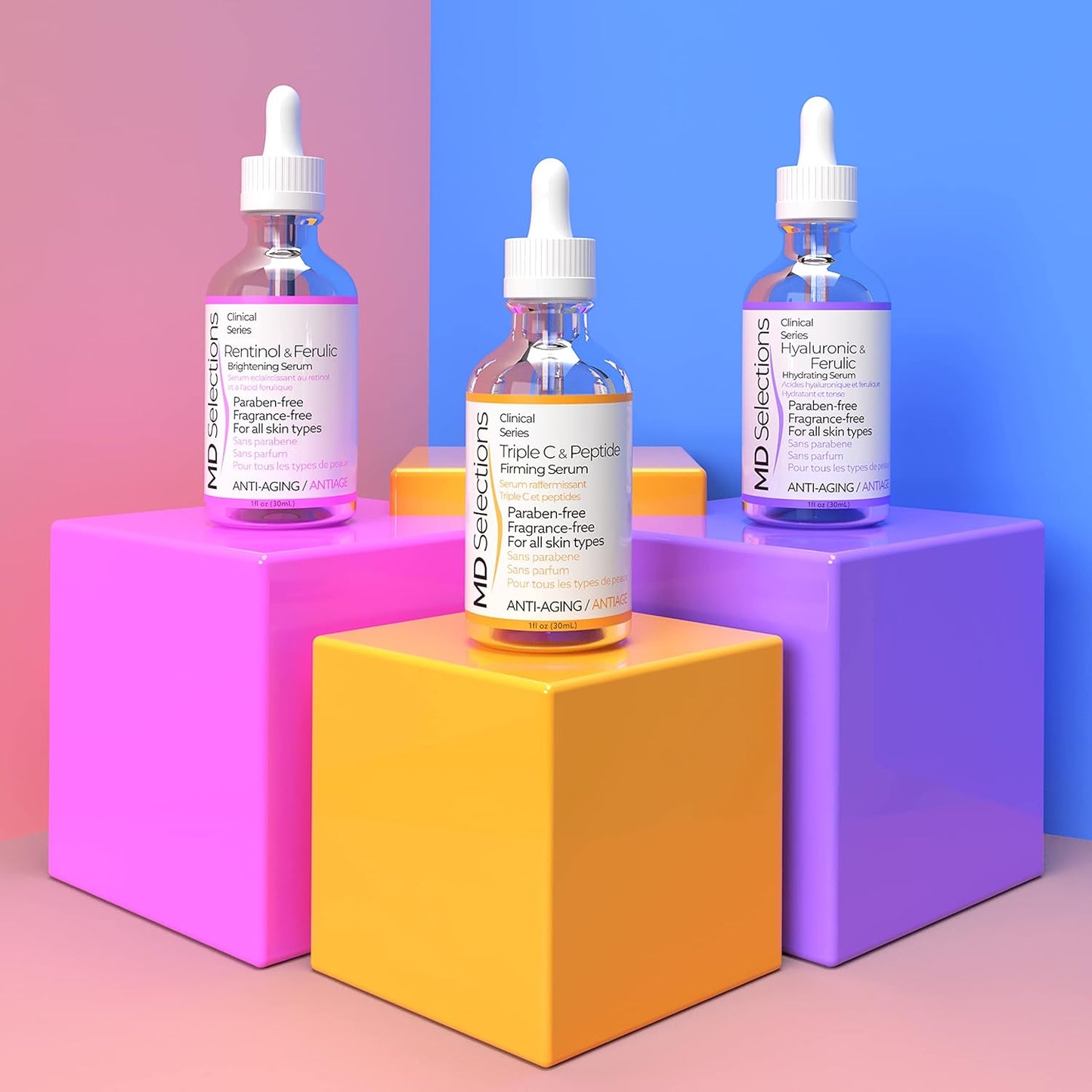 MD Selections Retinol Hyaluronic Triple C Peptide Serum Bundle - Skin Firming & Plumping, 3 Fl Oz