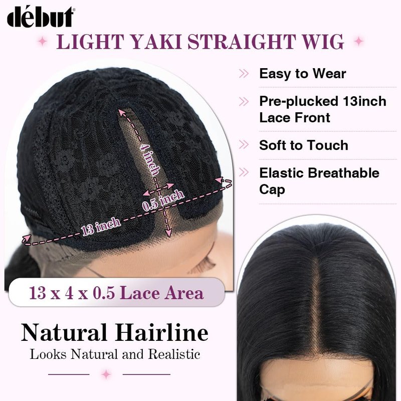 Light Yaki Straight Lace Front Wig - 36-Inch Super Long Hair | 13x4x0.5 Natural Hairline with Baby Hair - 1B Color