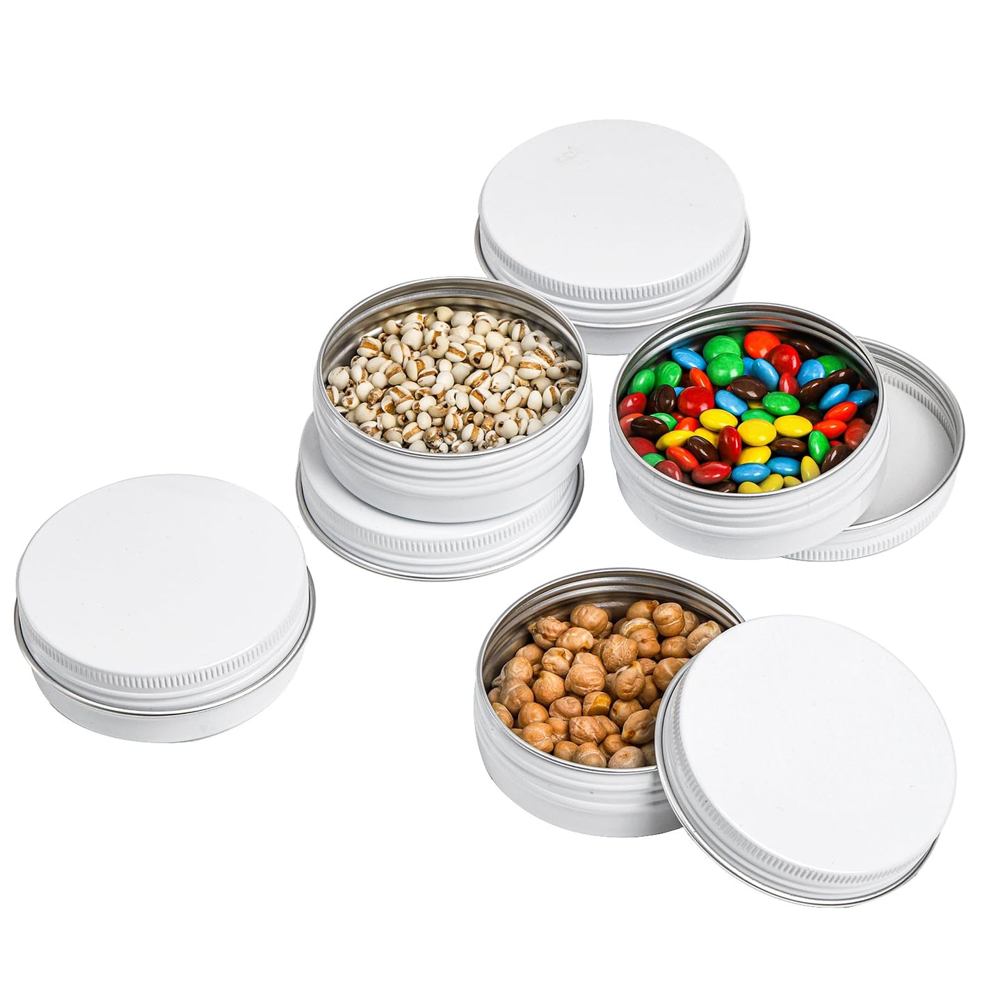 Foraineam 48 Pack 2 oz White Lip Balm Tin Cans, Aluminum Round Cosmetic Sample Containers with Screw Lid, Storage Travel Tin Jars Metal Empty Tins for Salve, Cream, Spices or Candles