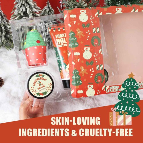Christmas Bath Gift Set for Women, 5 PCS Bath and Body Gift Set,Holiday Stocking Stuffers with Shower Gel, Body Lotion, Mini Towel,Birthday Gifts for Women