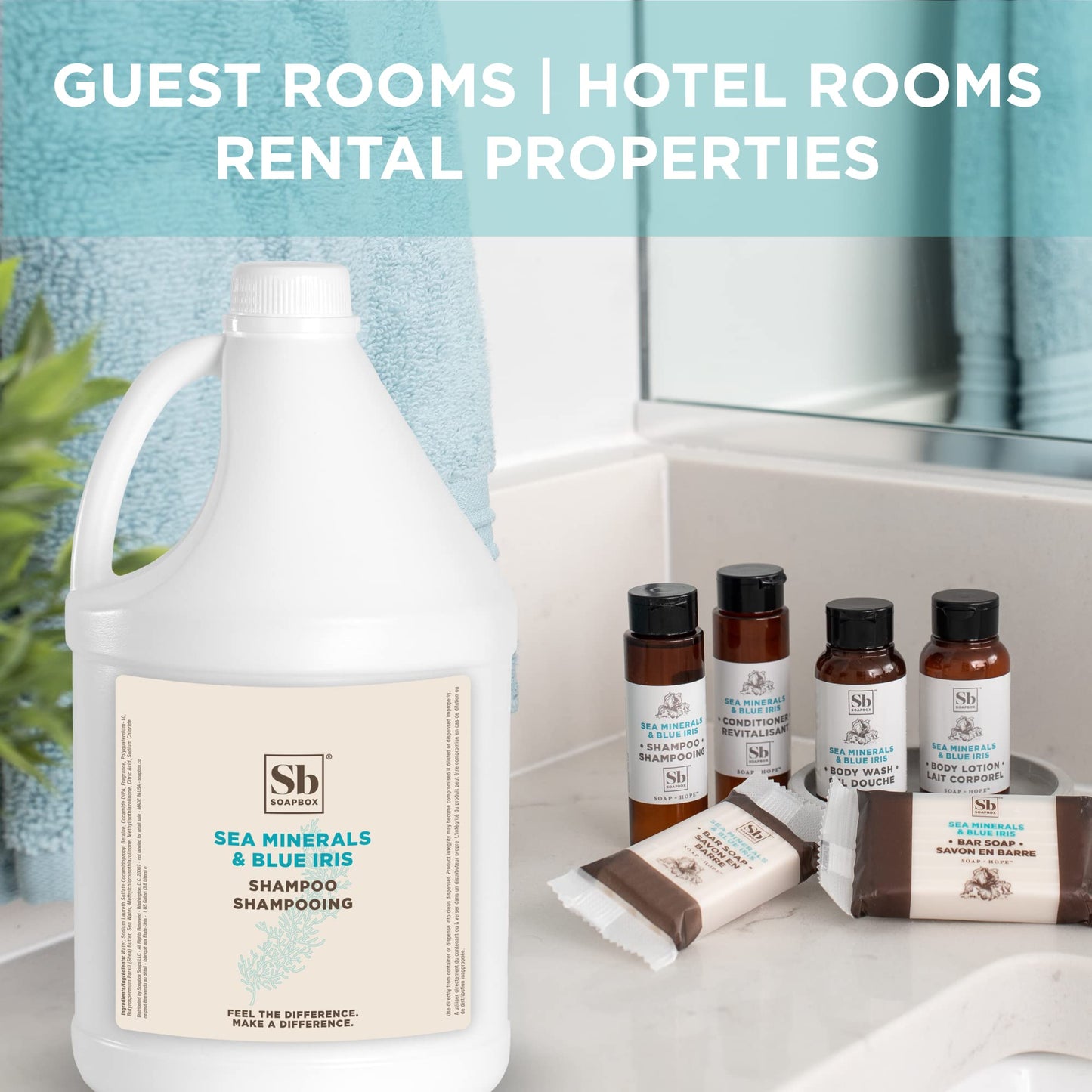 Soapbox Sea Minerals & Blue Iris Shampoo, Refill Bulk Size For Rentals, Guest Rooms & Hotels - Clean Ingredients Free of Harsh Chemicals, Sulfates, Parabens & Silicones - 1 Gallon Bottle